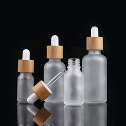 Bamboo Cap Frosted Glass Dropper Bottle Liquid Reagent Pipette Bottles Eye Dropper Aromatherapy Essential Oils Perfumes Bottles Sfucv