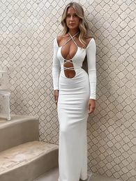 Casual Dresses Avrilyaan White Halter Bodycon Sexy Women 2023 Hollow Out Robes Elegant Party Evening Dress Vestidos Long Autumn