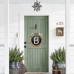 Decorative Flowers Decoration Eye-catching Creative 26 Letter Farmhouse Wreath With Bow Door Supply