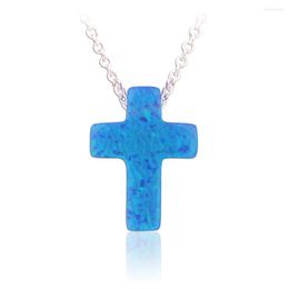 Pendant Necklaces 9x12mm 925 Sterling Silver Chain Opal Cross Necklace Rhodium Plated OP05 Blue For Gift