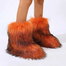 New Winter Faux Fur Snow Boots Women Furry Warm Boots Shoes Outdoor Thick Sole Mid-calf Boots Y2K Girls Cute Long Fur Snow Boots