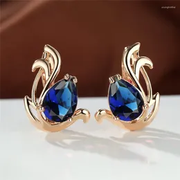 Hoop Earrings Pear Cut Royal Blue Purple White Zircon Flower For Women Gold Color Gradient Red Green Stone Wedding Ear Buckle CZ