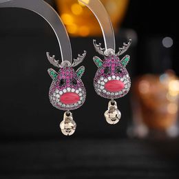 European and American Fashion New Christmas Gift Earrings Wholesale Color Zircon Inlaid Christmas Bell Elk Earrings