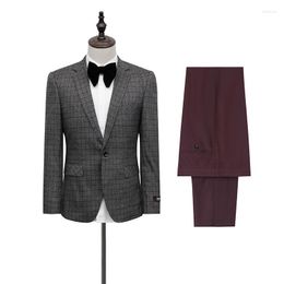 Men's Suits Men 3 Pieces Suit Spring Autumn Europe Size Plaid Slim Business Formal Casual Cheque Office Work Party Prom Wedding Groom