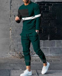 Men's Tracksuits Spring Men's Tracksuit Set 3D Printed Solid Color Jogger Sportswear Casual Long Sleeves T shirtsLong Pants Suit Men Clothing 230428