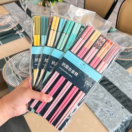 Chopsticks 5 Pasang Sumpit Yang Dapat Digunakan Kembali 24Cm Desain Mawar Warna warni 24CM Stik Sushi Indah Baguette Dicuci untuk Pencuci Piring 230427