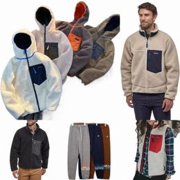 men Designer jacket hooded sweatshirts Fleece Classic Retro zipper Thick Warm Down Models Lamb Cashmere Stand Collar Couple Winter loose casual Coat 03fa#