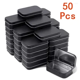 Storage Bottles 50Pcs Metal Rectangular Hinged Tins Black Mini Portable Box Containers Small Empty With Lids Home Organizer Kit