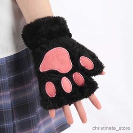 Children's Mittens Women Cartoon Gloves Thickened Plush Lovely Style Exposed Fingers Half Winter Mittens Warm Girls Gift Gloves R231128