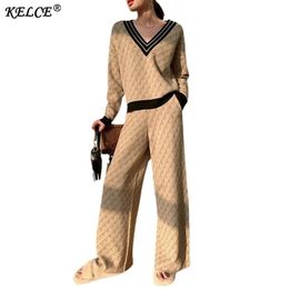 Womens Two Piece Pants KELCE brand womens fashion trend doublesided sweater twopiece set for autumn warm knit 231128