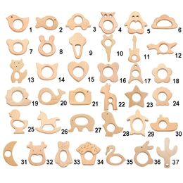 Teethers Toys Chenkai 10PCS Wooden Elephant Sheep Aeroplane Heart Dinosaur Horse Teether Eco-Friendly Unfinished Baby Grasping Pacifier 231127