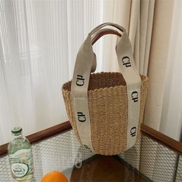 Durable designer beach bag luxury fashion straw bags wicker c female c woody borse classic trendy leather drawstring solid rattan bucket bags high capacity XB015 C23