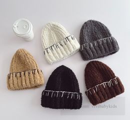 Kids knitted hats boys girls vintage hooking lines edge all-matching beanie autumn winter children soft warm cap Z5612