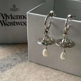 Designer vivienen Westwoods New Viviane High Version Empress Dowager of the West 3d Saturn Baroque Pearl Water Drop Earrings Fashion Planet Earrings