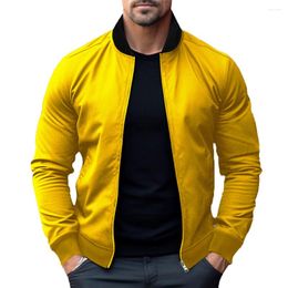 Men's Jackets Autumn Baseball Coat Stand Collar Zip Up Long Sleeves Pockets Cardigans Sports Outwear Men Tops