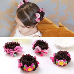 Hair Accessories 2Pcs/Set Girls Cute Cartoon Flower Bow Elastic Bands Wig Children Lovely Scrunchies Rubber Kid