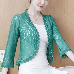 Women's Jackets Woman Style Cotton Shawl Female Air-conditioning Shirt Jacket Ladies Hollow Short Lace Sun Protection Slim Clothing Cardigan