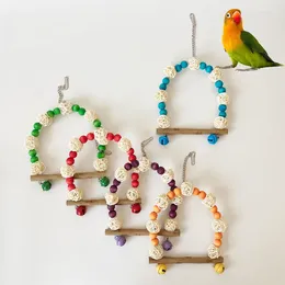 Other Bird Supplies Parrots Bridge Hammock With Bells Swing Standing Training Wood Colourful Beads Hanging Toy