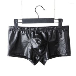 Underpants Sexy Mens Underwear Boxers PU Leather Boxer Shorts Male Panties Breathable Low Rise Boxershorts Men Stage