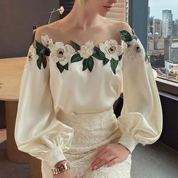 Women's Blouses Spring And Summer Clothing Chiffon Shirt Female Fashion Slim Transparent Embroidered 2023 Office Lady Ladies Tops