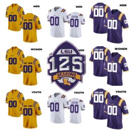 NCAA Custom College LSU Tigers Purple Football Jerseys Burrow Jefferson Chase Adams Landry Provens Netherly Dural White Moffitt Beckham Quee High