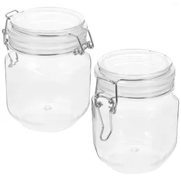 Storage Bottles 2 Pcs Airtight Honey Jar Glass Lid Plastic Containers Food Clear Jam Wide Mouth Canister Pickle Canning Jars Pantry