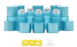 Refillable Frosted Glass Roller Vials with Stainless Steel Ball and Aluminum bottle grinder - Set of 10 for Essential Oils and Perfume Storage