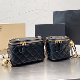 Channel 21A Golden Ball Globe Square Box Bags Shoulder Cowhide Leather Lipstick Designer Handbag Woman Crossbody Fashion Luxury Chain Lady Purse Wallet