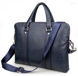 Briefcases Nesitu High Quality Black Chocolate Blue Genuine Leather 14'' Laptop Office Men Briefcase Business Messenger Bag