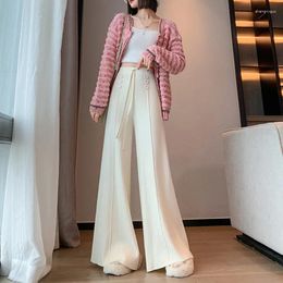 Women's Pants X2097 Autumn Winter Vertical Knitted Wide Leg Lace Up Thick Solid Colour Loose Casual Mopping Trousers