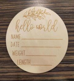 10pcs Wood Milestone Card Hello World Wooden Personalised Baby Announcement Plaque Sign Pography Props Shower Gift3210215