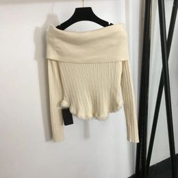 Women's Sweaters Irregular Fringe Tender Off-The-Shoulder Neckline Top Female Autumn 2023 Solid Colour Long Sleeve Knitted Sweater Fashion