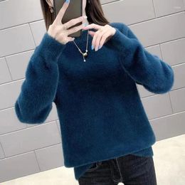 Women's Sweaters Winter Women Pullover Sweater Fashion Half Turtleneck Knitted Jumper Loose Imitation Mink Velvet Femme Tops