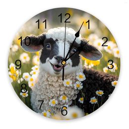Wall Clocks Sheep Daisies Farm Clock Modern Design Living Room Decoration Kitchen Silent Home Decor