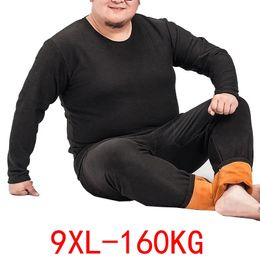 Men's Sleepwear 160KG Winter Thermal Underwear 6XL 7XL 8XL 9XL Plus Size Fleece Large Size Men Long Johns Loose Elasticity Homewear Nightwear 231127