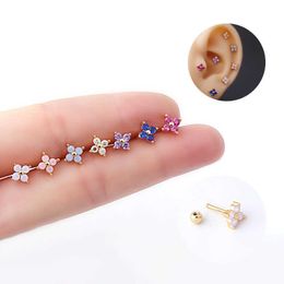 Titanium Steel Thin Rod Protein Colored Cubic Zircon Earbone Studs Fashion Korean Style Screw Back Twisted Ball Ear Bone Nail Earrings Stud Mini Earring For Women