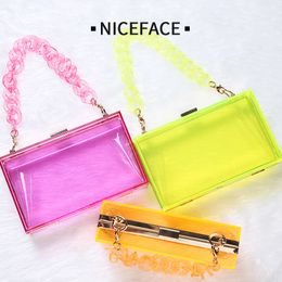 2023 New Fashion Acrylic Evening Bags Niche Fresh Sense European and American Dinner Bag Transparent Candy Color Female Bag Small Square Bag