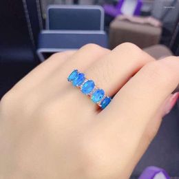 Cluster Rings YULEM Pure Natural Blue Opal Ring 925 Silversimple Atmosphere High-grade Colour Matching Is Very Beautiful