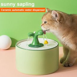 Feeding Automatic Cat Water Fountain Ceramic Cat Drinking Bowl For Cat Dog Puppy Plants Shape Water Dispenser 21 Function Pet Supplies