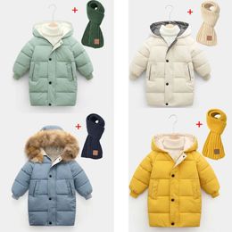 Down Coat 2023 Kids Long Cotton Jackets Winter Thick Warm Coats Sent Scarf Big Children Clothes Girls Boys Parka Outerwear 212Y 231128