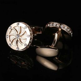 Cuff Links Round Wheel Shaped Men's Cufflinks Sleeve Nails Real Gold Plated Rose Gold Copper Sleeve Luxury Jewellery Buttons YQ231128