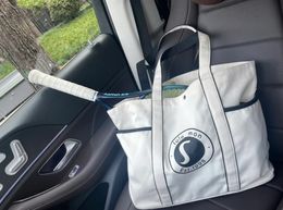 Borsa shopping di design con logo nero bianco blu lettera borsa di tela casual borsa a tracolla sportiva di grande capacità borsa portaoggetti portatile e riutilizzabile