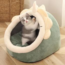 Carrier Cute Cat Bed Winter Warm Pet House Kitten Lounger Cushion Dog Sofa Tent Washable Cave Semienclosed Cats Mat Sleeping Bag Beds
