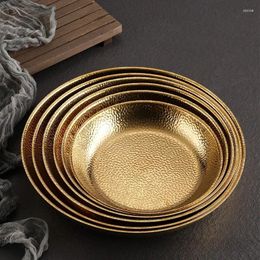 Plates Korean Stainless Steel Round Plate Golden Flat Bottom Tray Western Steak Pasta Vegetable And Fruit Salad Meal