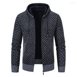 Men's Jackets 2024 Lattice Autumn And Winter Knitwear Jacket Zipper Coat Hooded Slim Fitting Short Casual Sweater Long Sleeved