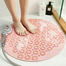 Mats Round NonSlip Bath Mat Safety Shower PVC Bathroom Mat With Drain Hole Plastic Massage Foot Pad Bathroom Accessories Set