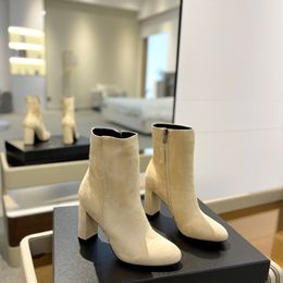 Lou Heeled Ankle Boots platform round Toe 9.5cm high heel booties Sheepskin Suede Western Boot side zipper chunky boot luxury designer for women factory footwear