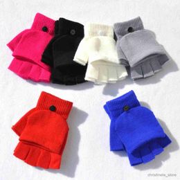 Children's Mittens Knitted Flip Half Finger Gloves Winter Women Men Student Solid Warmer Gloves Girl Mittens Female Lady Cycling Gloves New R231128