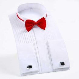 Men's Dress Shirts Men's French Cuff Tuxedo Shirt Solid Colour Wing Tip Collar Shirt Men Long Sleeve Dress Shirts Formal Wedding Bridegroom Shirt P230427