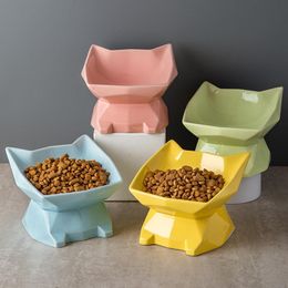 Feeding Cute Pet Feeder Bowl Cartoon Cat Ear Shape Highfoot Single Mouth Skid Proof Ceramic Cat Bowls Cat Food Bowl Pet Products